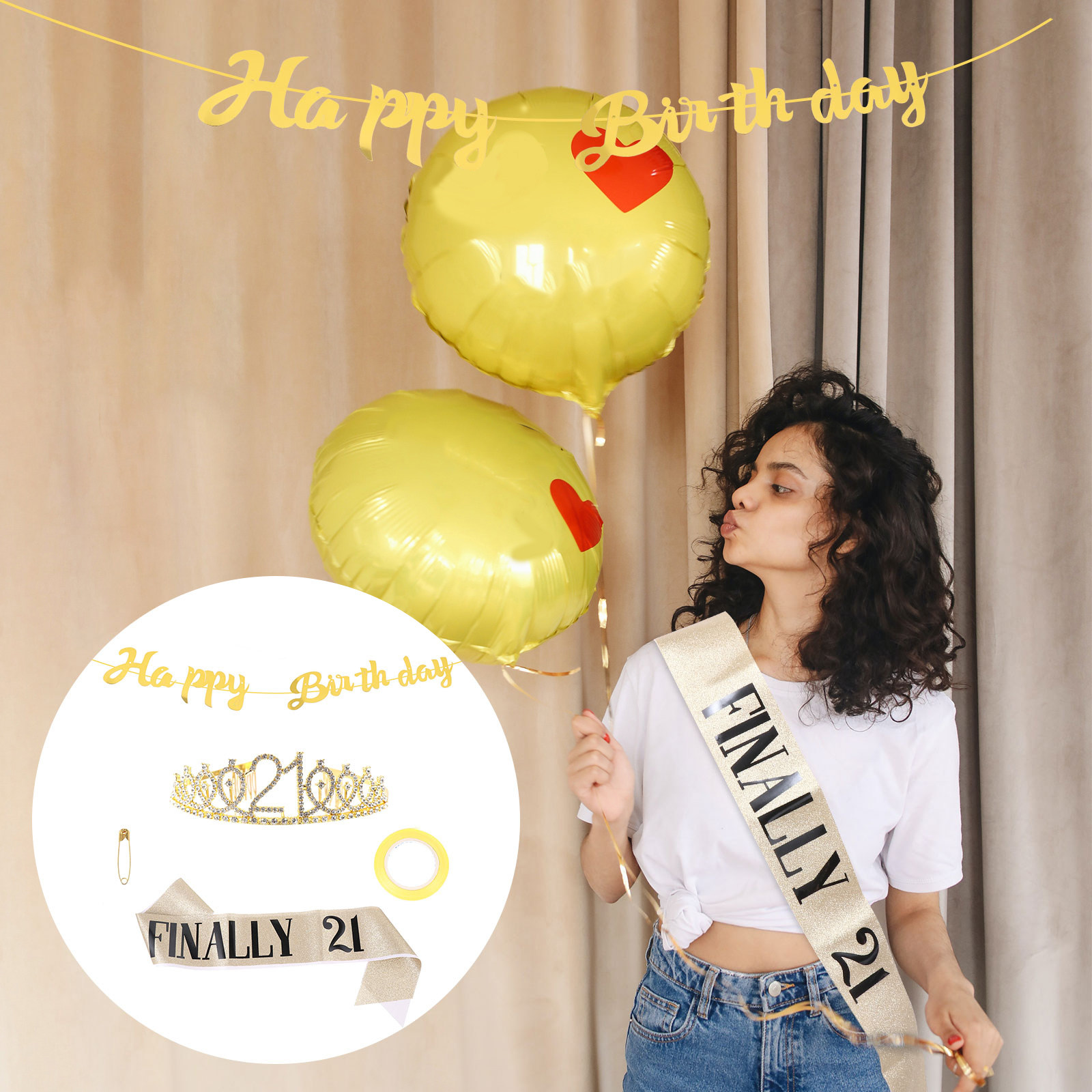 Birthday Sash Glitter - 1 Set Geburtstagskrone Glitzer-Banner Partyzubehör Elegante