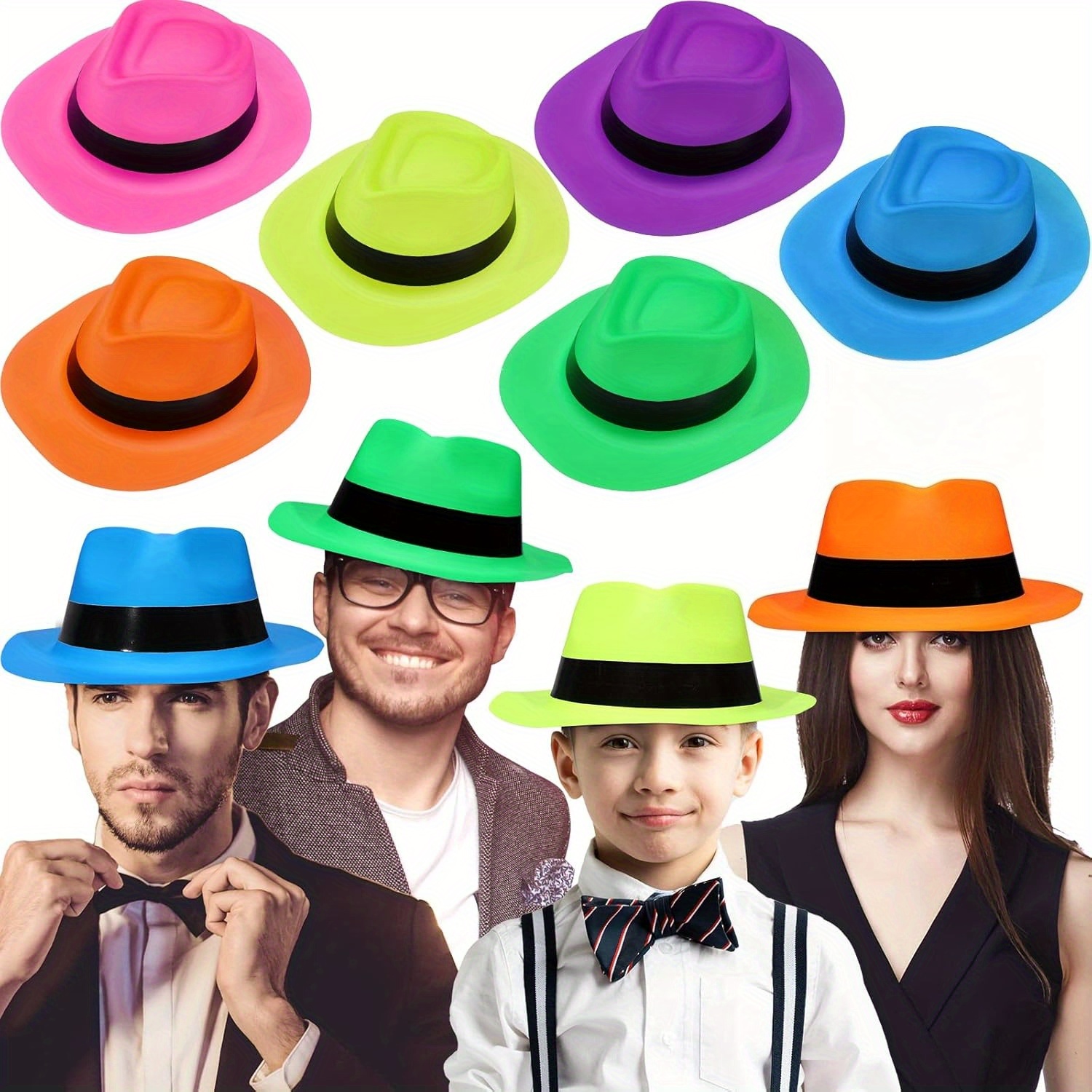 Party Hat Cone - 12-teilige Partyhüte im Neon-Mafia-Stil – helle