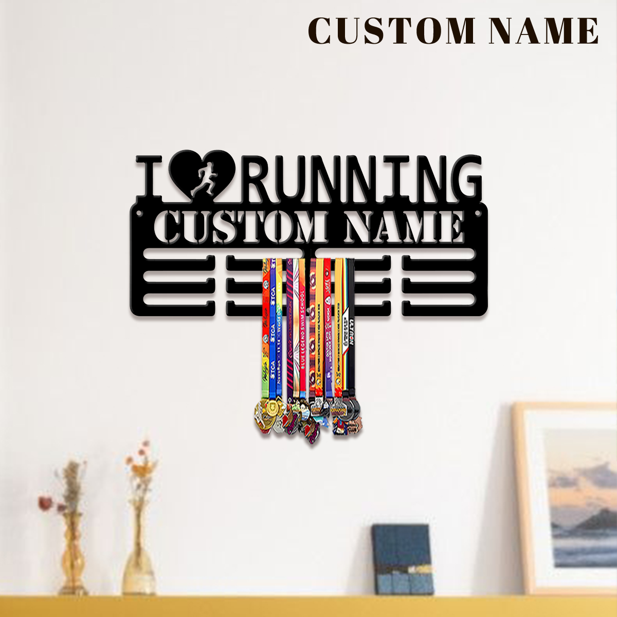 Eve Party - Personalisierter 'I Love Running' Metall-Medaillenhalter, Valentinstagsgeschenk,